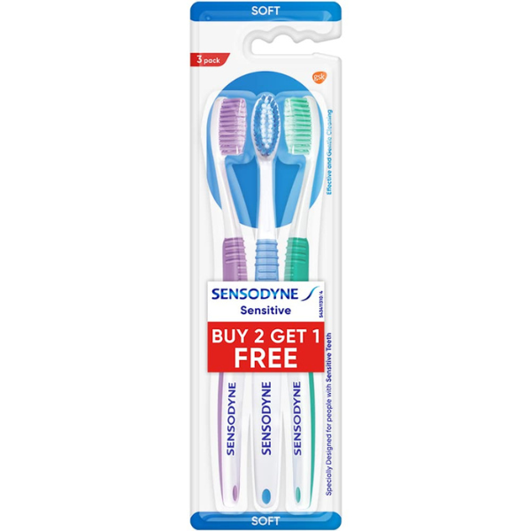 Sensodyne Sensitive Toothbrush - With Soft Rounded Bristles, 3 pcs (Buy 2 Get 1 Free)