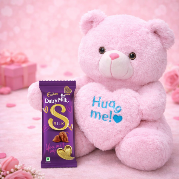 Love Combo: Pink Teddy & Cadbury Dairy Milk Silk Valentine Milk Chocolate Bar 60 g